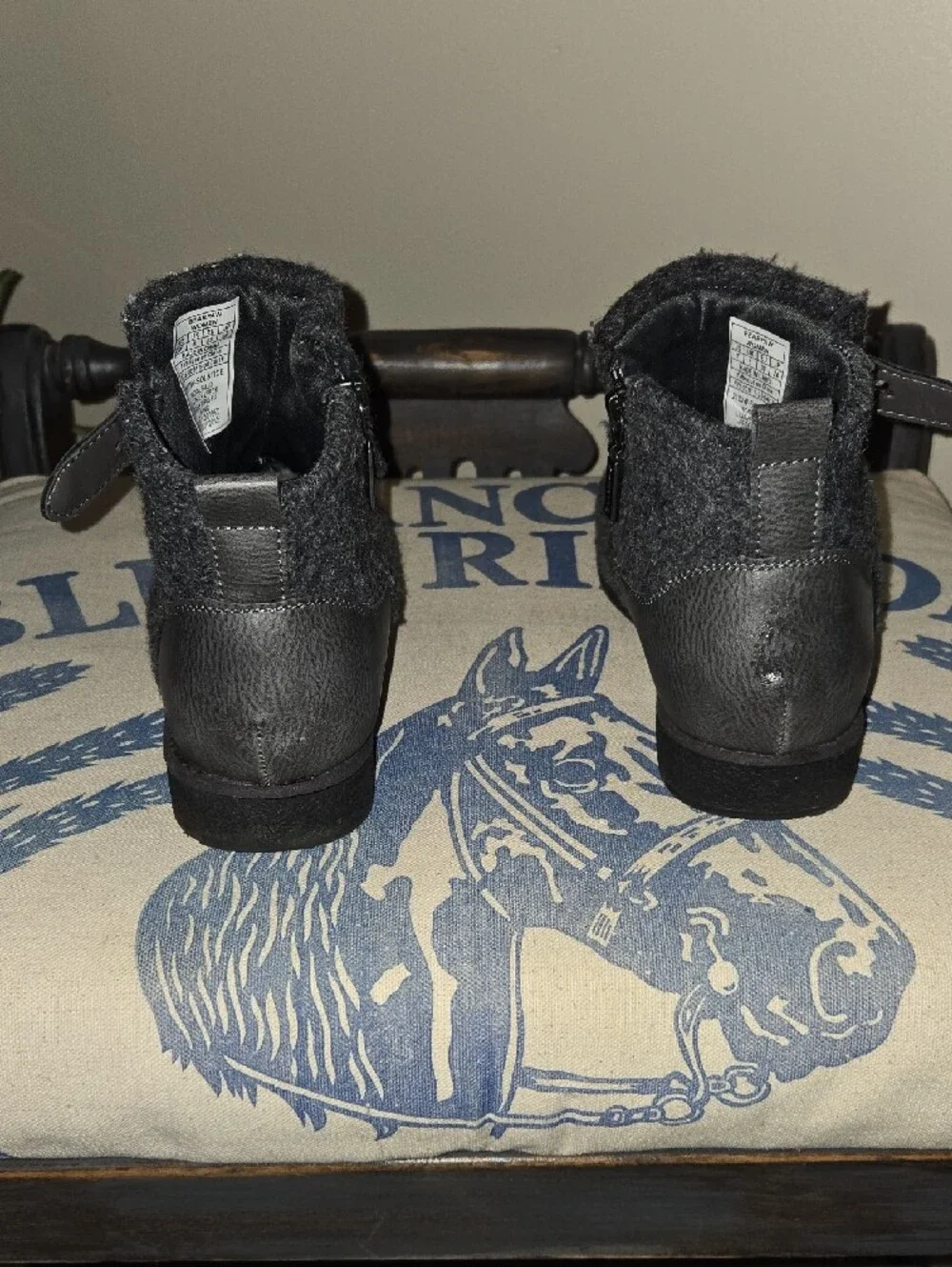 BearPaw Womens Black Wool-Look Ankle Boots